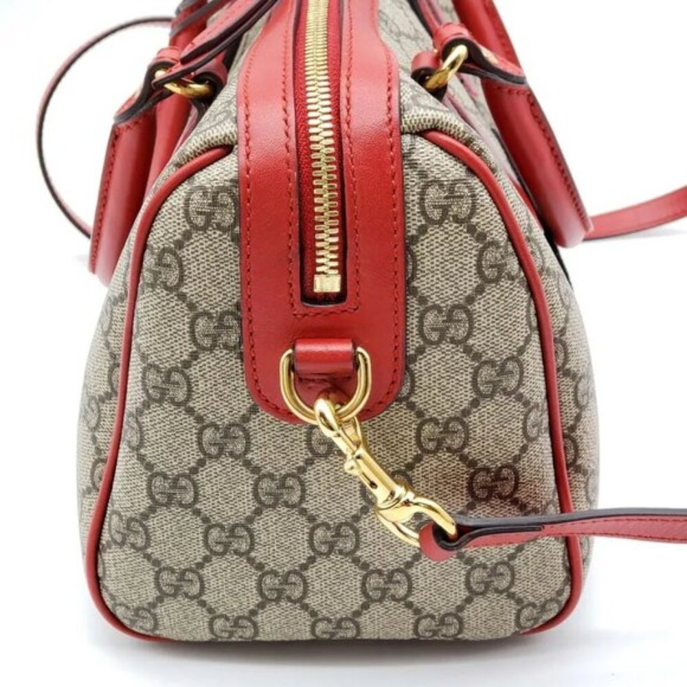 Authentic Gucci GG Supreme Tian Heart Snake Boston Bag Red Leather Crossbody - Picture 5 of 13